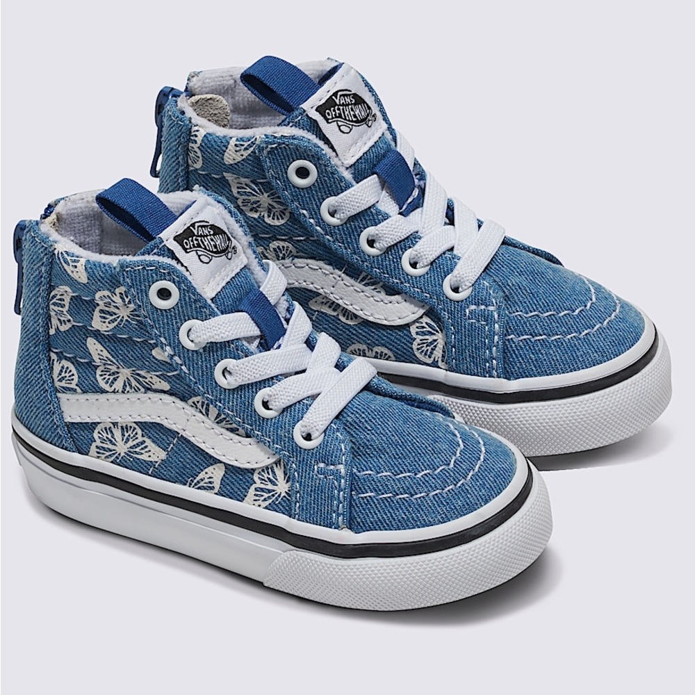 🆕 VANS SK8 HI ZIP DENIM NAVY/WHITE BUTTERFLIES